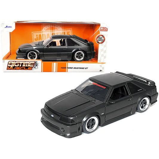 1989 Ford Mustang GT 5.0 Matt Black Metallic with Matt Black Hood "Bigtime Muscle" Series 1/24 Series Diecast Model Car by Jada