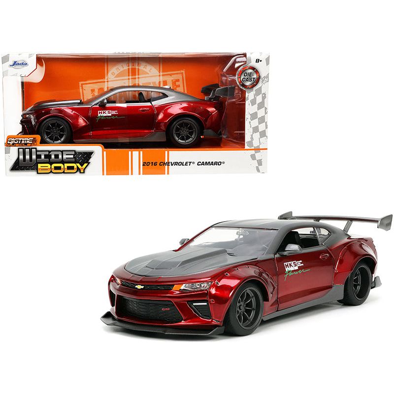 2016 Chevrolet Camaro Widebody "HKS" Candy Red Metallic and Matt Gray Metallic "Bigtime Muscle" Series 1/24 Diecast Model Car by Jada