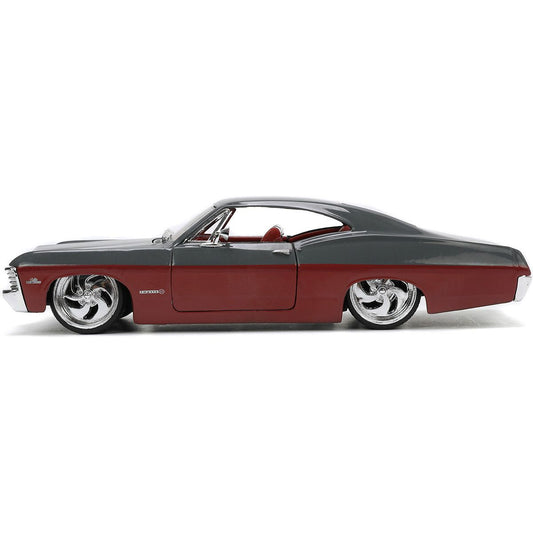 1967 Chevrolet Impala SS Gray and Burgundy with Burgundy Interior "Bigtime Muscle" Series 1/24 Diecast Model Car by Jada