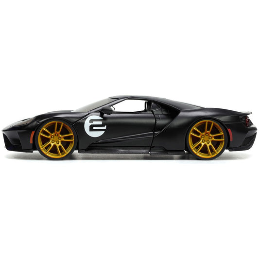 2017 Ford GT #2 Matt Black with Silver Stripes and Gold Wheels "Bigtime Muscle" Series 1/24 Diecast Model Car by Jada