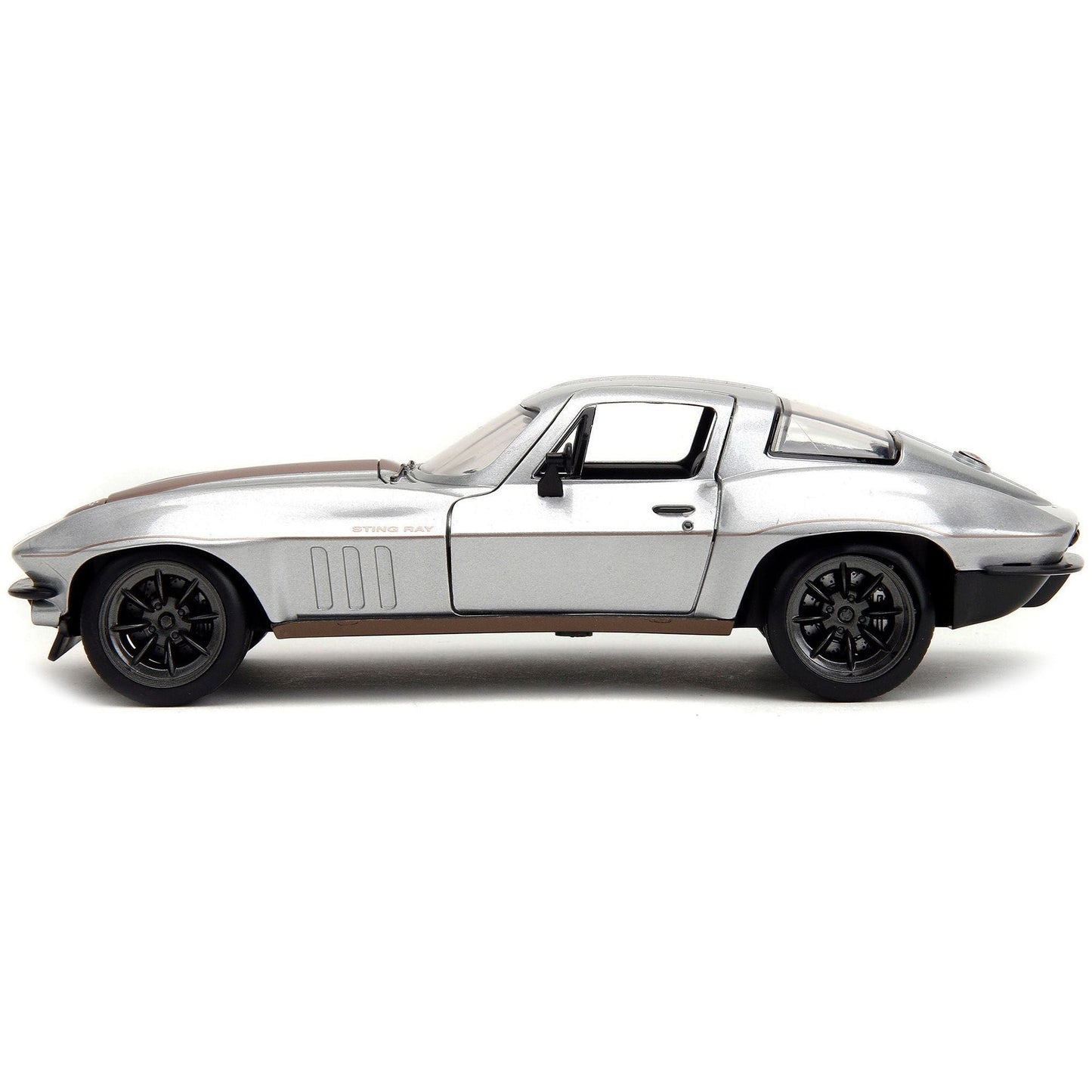 1966 Chevrolet Corvette Silver Metallic with Bronze Stripes "Bigtime Muscle" Series 1/24 Diecast Model Car by Jada