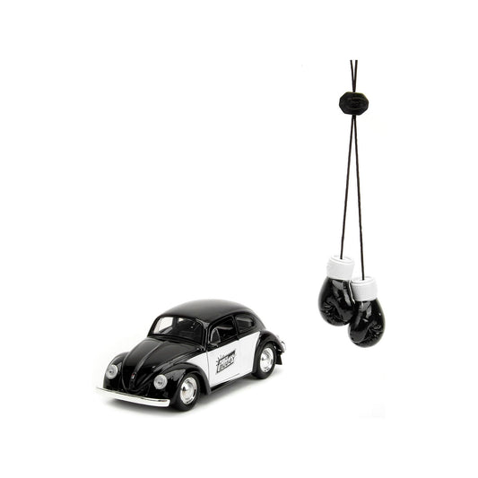 1959 Volkswagen Beetle "Punch Buggy" Black and White and Boxing Gloves Accessory "Punch Buggy" Series 1/32 Diecast Model Car by Jada