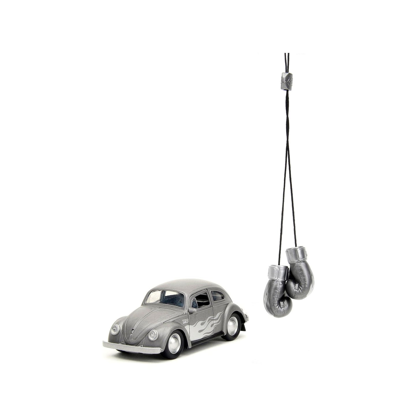 1959 Volkswagen Beetle Gray Metallic with Silver Flames and Boxing Gloves Accessory "Punch Buggy" Series 1/32 Diecast Model Car by Jada