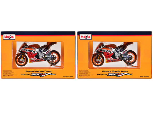 Honda RC213V #44 Pol Espargaro and #93 Marc Marquez "Repsol Honda Team" "MotoGP World Championship" (2021) Set of 2 Motorcycles 1/18 Diecast Models by Maisto