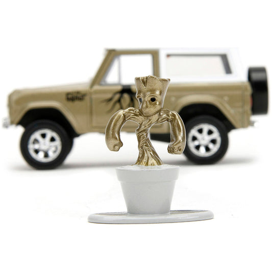 1973 Ford Bronco Gold Metallic with White Top and Groot Diecast Figure "Guardians of the Galaxy" "Marvel" Series 1/32 Diecast Model Car by Jada