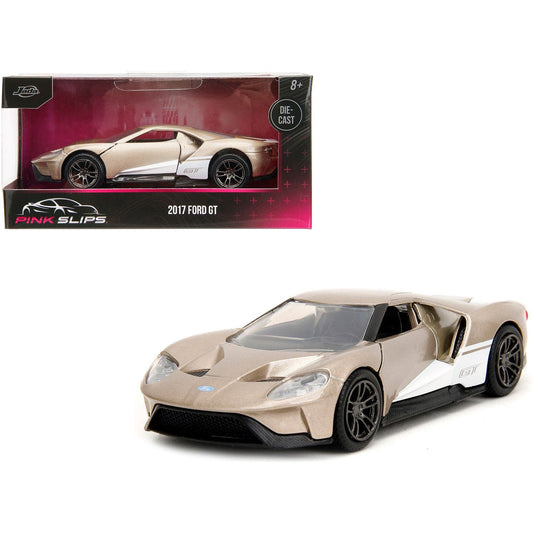 2017 Ford GT Gold Metallic with White Accents "Pink Slips" Series 1/32 Diecast Model Car by Jada