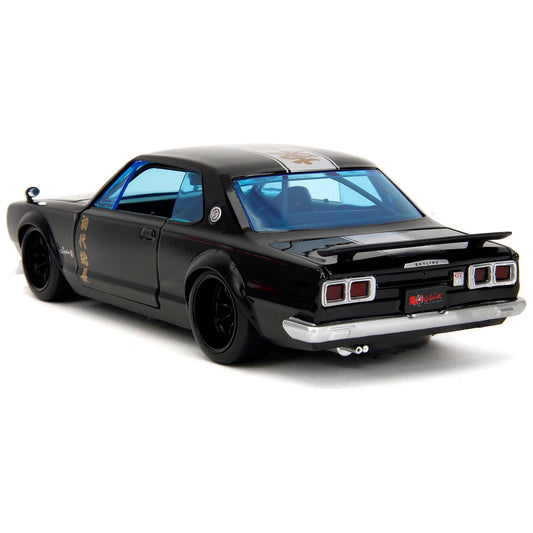 1971 Nissan Skyline GT-R RHD (Right Hand Drive) Black with Silver Stripe and Mikey Diecast Figure "Tokyo Revengers" (2021) TV Series "Anime Hollywood Rides" Series 1/24 Diecast Model Car by Jada