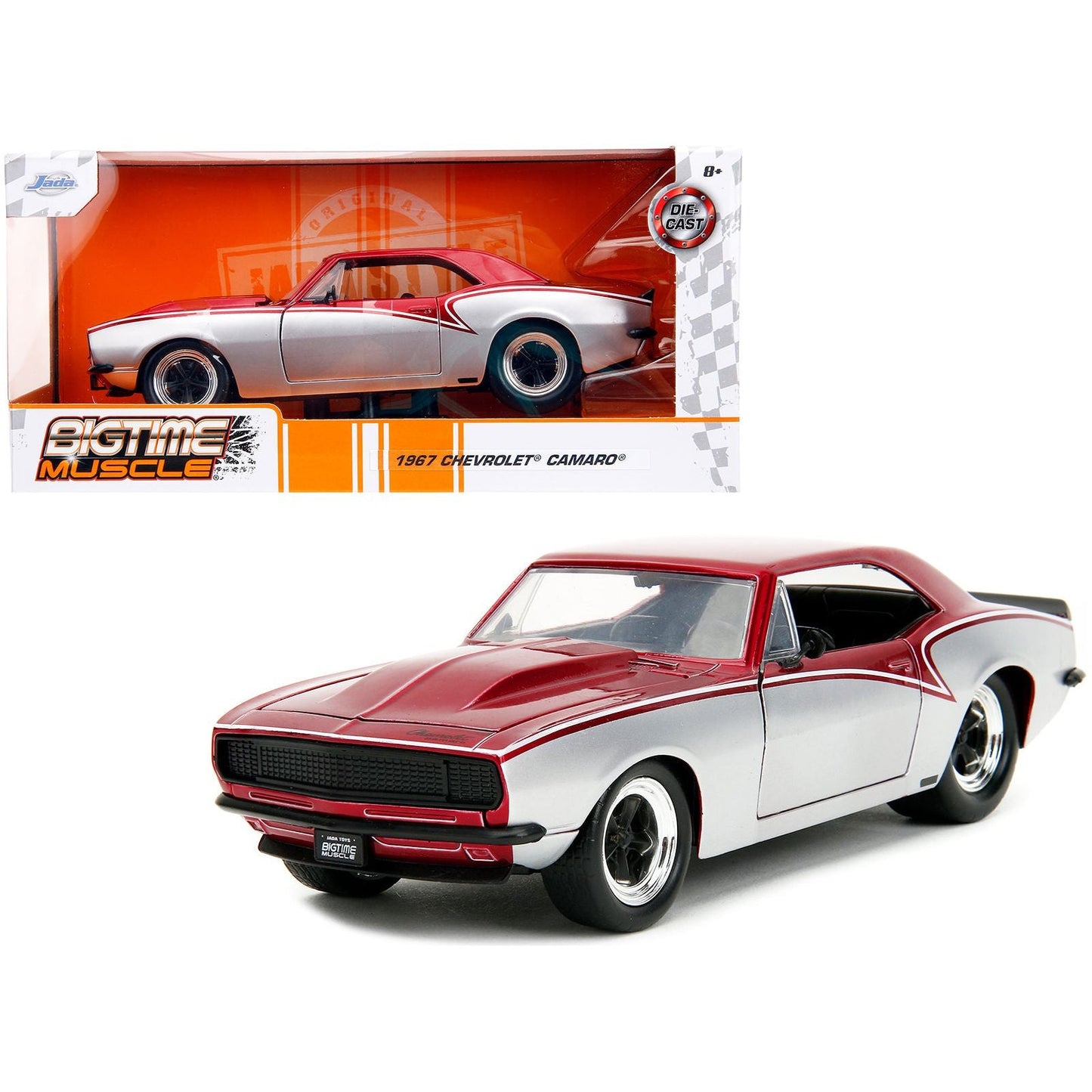 1967 Chevrolet Camaro Candy Red and Silver Metallic "Bigtime Muscle" Series 1/24 Diecast Model Car by Jada