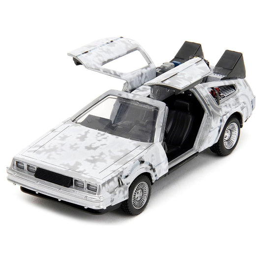 DMC DeLorean Time Machine Brushed Metal (Frost Version) "Back to the Future" (1985) Movie "Hollywood Rides" Series 1/32 Diecast Model Car by Jada