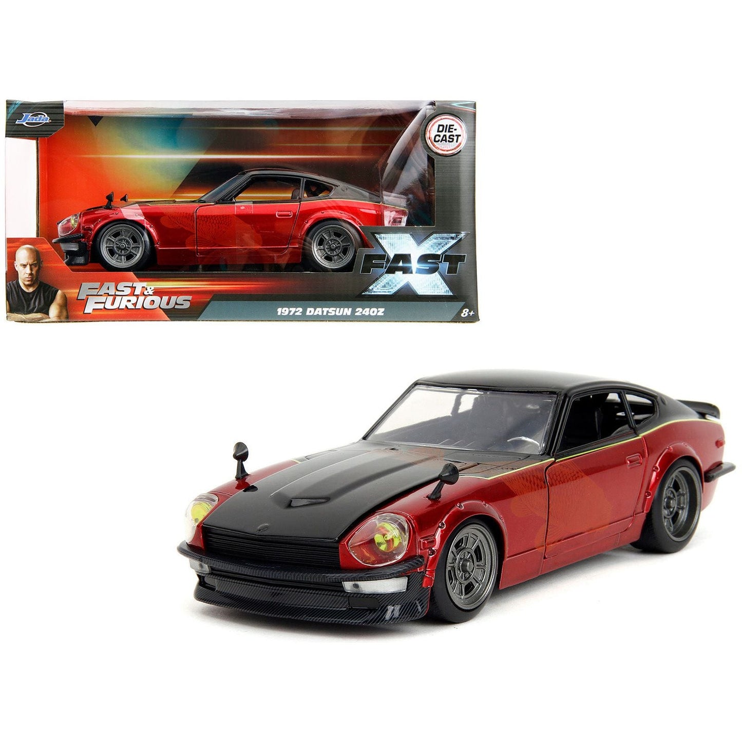 1972 Datsun 240Z Black and Red Metallic with Graphics "Fast X" (2023) Movie "Fast & Furious" Series 1/24 Diecast Model Car by Jada