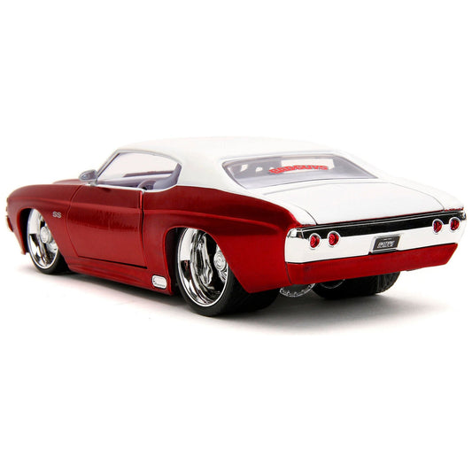 1971 Chevrolet Chevelle SS Candy Red with White Top White Stripes and White Interior "Bigtime Muscle" Series 1/24 Diecast Model Car by Jada