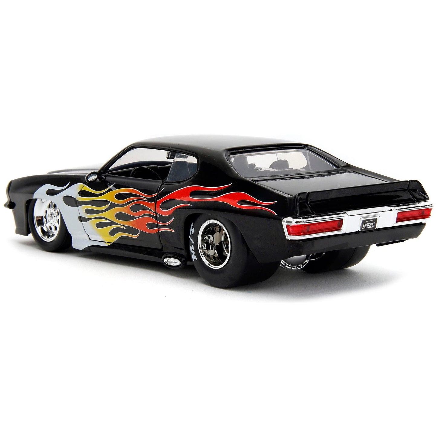 1971 Pontiac GTO Black with Flame Graphics "Bigtime Muscle" Series 1/24 Diecast Model Car by Jada