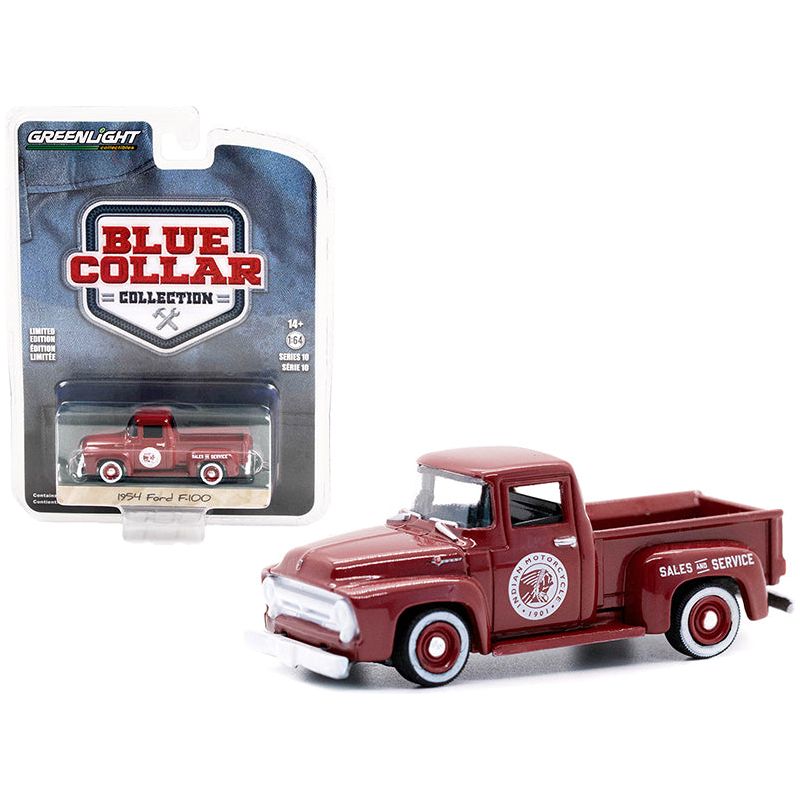 1954 Ford F-100 Pickup Truck Burgundy "Indian Motorcycle Sales & Service" "Blue Collar Collection" Series 10 1/64 Diecast Model Car by Greenlight