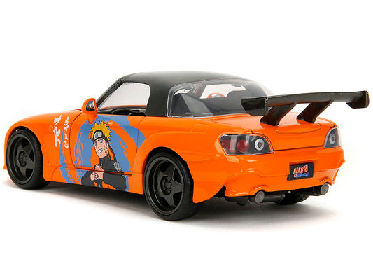 2001 Honda S2000 Orange with Gray Top and Graphics and Naruto Diecast Figure "Naruto Shippuden" (2009-2017) TV Series "Anime Hollywood Rides" Series 1/24 Diecast Model Car by Jada