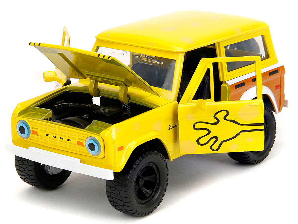 1973 Ford Bronco Yellow with Graphics and SpongeBob SquarePants Diecast Figure "SpongeBob SquarePants" (1999–Current) TV Series "Hollywood Rides" Series 1/24 Diecast Model Car by Jada