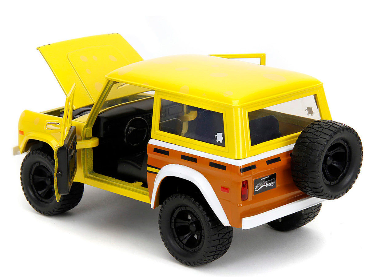 1973 Ford Bronco Yellow with Graphics and SpongeBob SquarePants Diecast Figure "SpongeBob SquarePants" (1999–Current) TV Series "Hollywood Rides" Series 1/24 Diecast Model Car by Jada