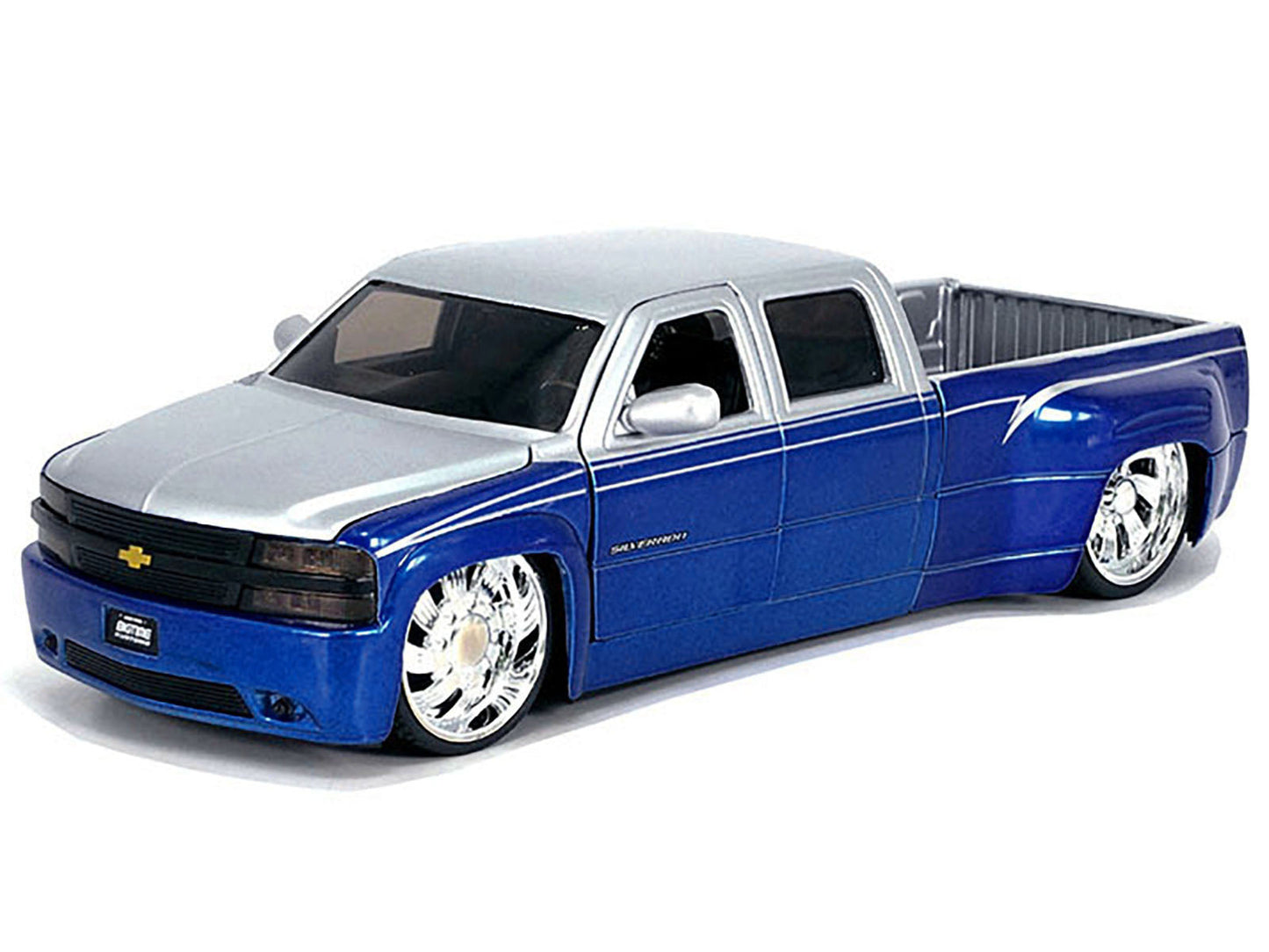 1999 Chevrolet Silverado Dually Pickup Truck Blue Metallic and Silver with Custom KMC Wheels "Just Trucks" Series 1/24 Diecast Model Car by Jada