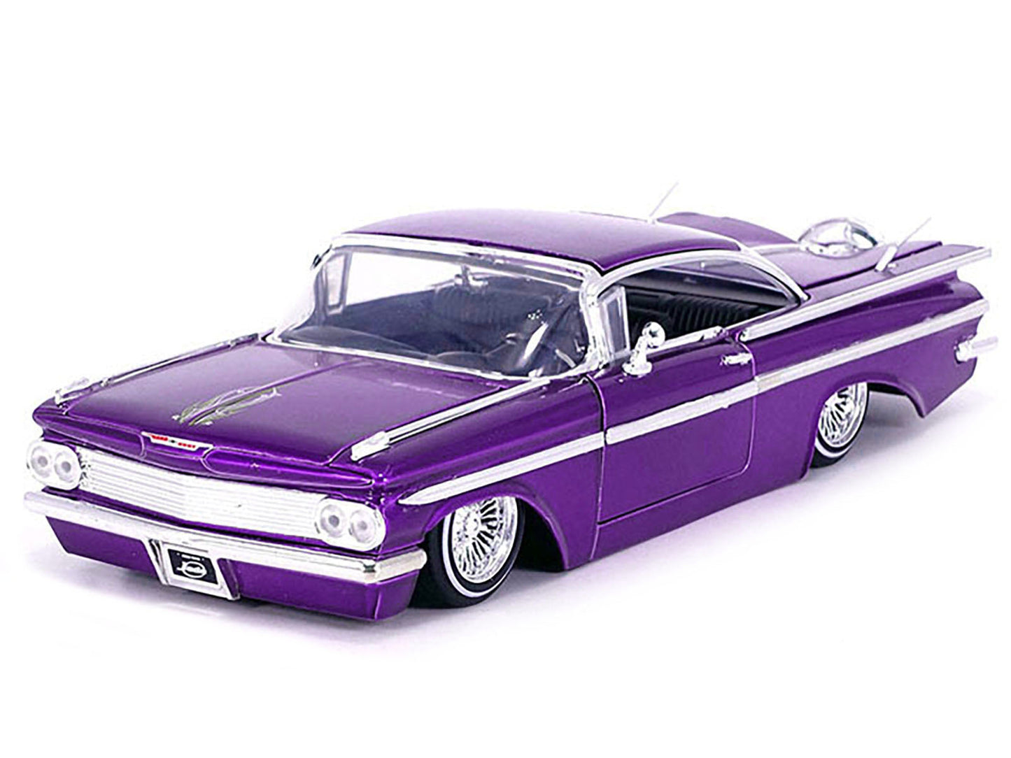 1959 Chevrolet Impala Lowrider Candy Purple with Wire Wheels "Street Low" Series 1/24 Diecast Model Car by Jada