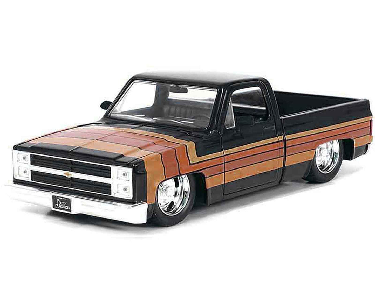 1985 Chevrolet C-10 Pickup Truck Black with Stripes and GM Rally Wheels "Just Trucks" Series 1/24 Diecast Model Car by Jada