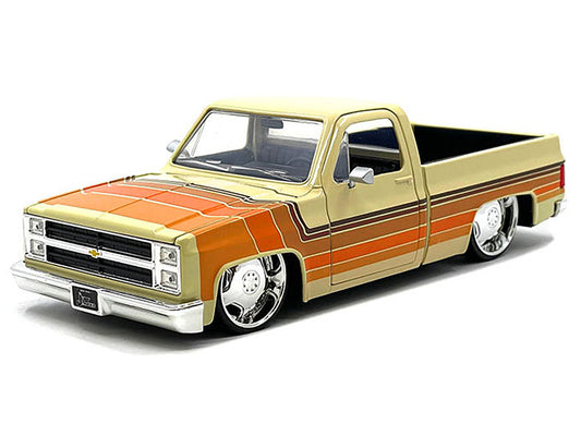 1985 Chevrolet C-10 Pickup Truck Beige with Stripes and Lowenhart Wheels "Just Trucks" Series 1/24 Diecast Model Car by Jada