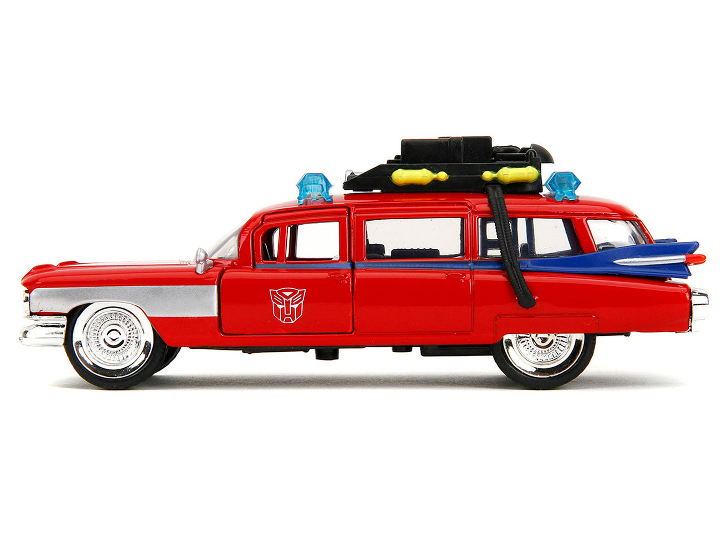 1959 Cadillac Ambulance Ecto-1 Red "Transformers" TV Series - "Ghostbusters" (1984) Movie Crossover "Hollywood Rides" Series 1/32 Diecast Model Car by Jada