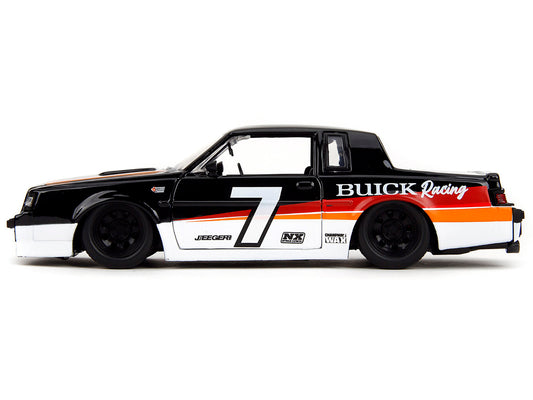 1987 Buick Grand National #7 "Buick Racing" Black and White with Stripes "Bigtime Muscle" Series 1/24 Diecast Model Car by Jada