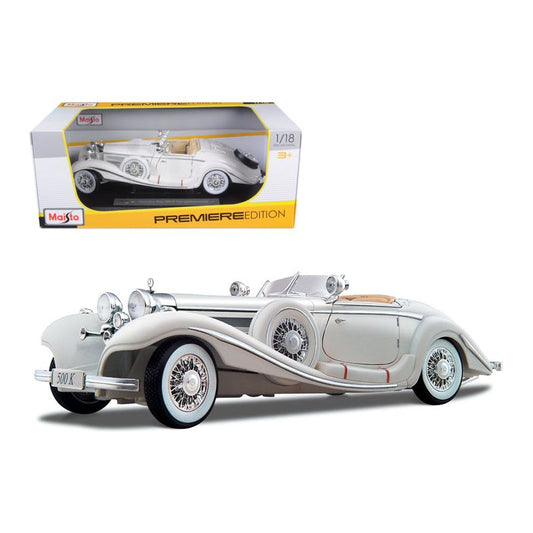 1936 Mercedes Benz 500 K Special Roadster White 1/18 Diecast Model Car by Maisto