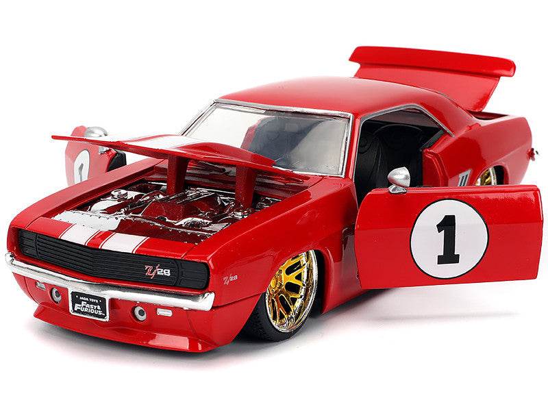 1969 Chevrolet Camaro #1 Red with White Stripes "Fast & Furious" Series 1/24 Diecast Model Car by Jada