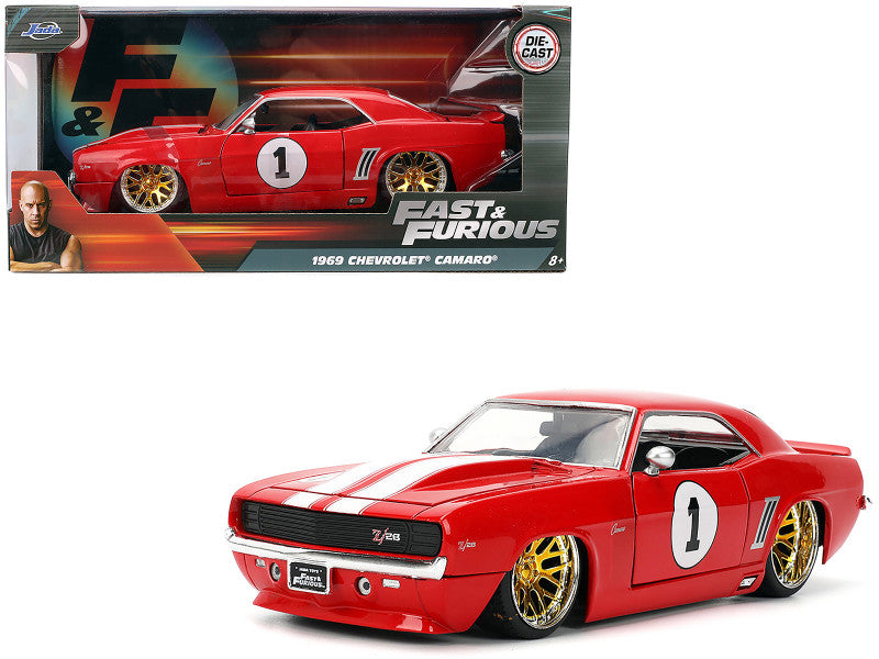 1969 Chevrolet Camaro #1 Red with White Stripes "Fast & Furious" Series 1/24 Diecast Model Car by Jada