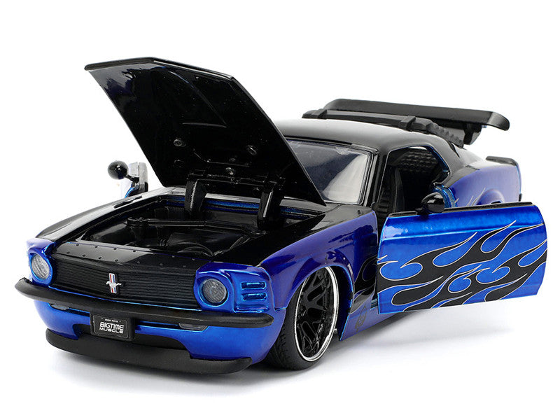 1970 Ford Mustang Boss 429 Black and Blue Metallic with Flames "Bigtime Muscle" Series 1/24 Diecast Model Car by Jada