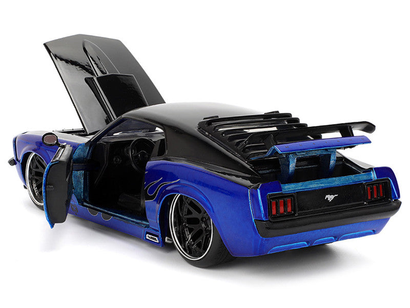 1970 Ford Mustang Boss 429 Black and Blue Metallic with Flames "Bigtime Muscle" Series 1/24 Diecast Model Car by Jada