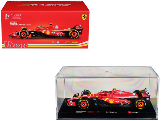 Ferrari SF-24 #55 Carlos Sainz "Formula One F1 World Championship" (2024) with Display Case "Formula Racing" Series 1/43 Diecast Model Car by Bburago