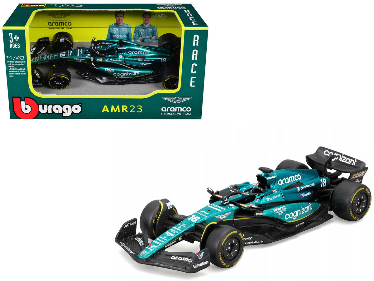 Aston Martin AMR23 #18 Lance Stroll "Cognizant Aramco F1 Team" Formula One F1 World Championship (2023) "Race" Series 1/43 Diecast Model Car by Bburago