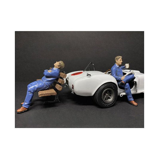 Sitting Mechanics 2 piece Figurine Set for 1/18 Scale Models by American Diorama