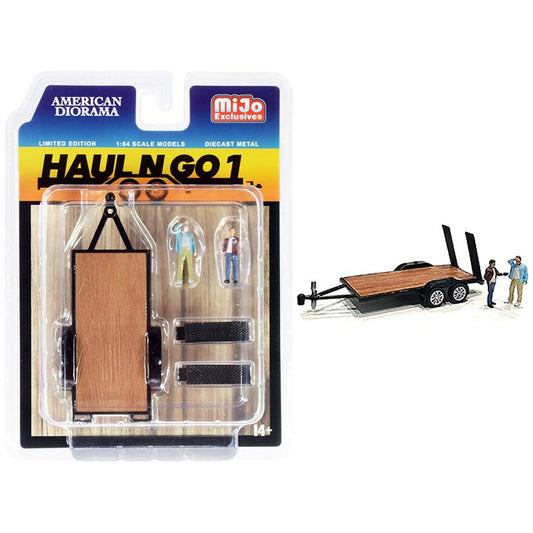 "Haul N Go 1" Trailer and 2 Figurines Diecast Set of 3 pieces for 1/64 Scale Models by American Diorama