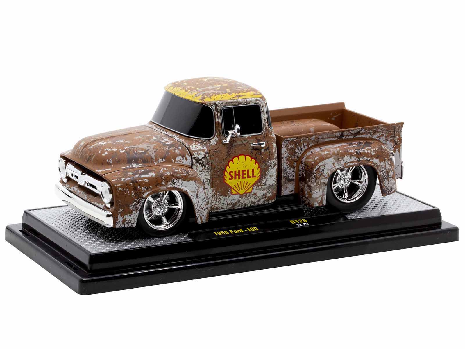 1956 Ford F-100 Pickup Truck "Shell" White with Yellow Top (Rusted) Limited Edition to 4250 pieces Worldwide 1/24 Diecast Model Car by M2 Machines