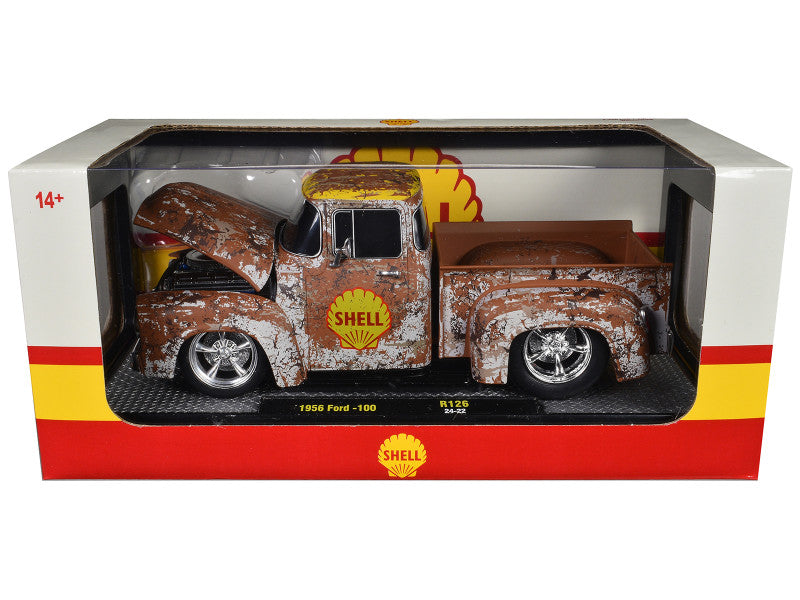 1956 Ford F-100 Pickup Truck "Shell" White with Yellow Top (Rusted) Limited Edition to 4250 pieces Worldwide 1/24 Diecast Model Car by M2 Machines