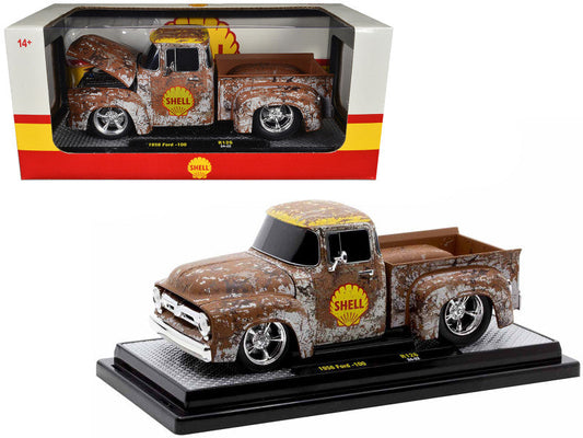 1956 Ford F-100 Pickup Truck "Shell" White with Yellow Top (Rusted) Limited Edition to 4250 pieces Worldwide 1/24 Diecast Model Car by M2 Machines