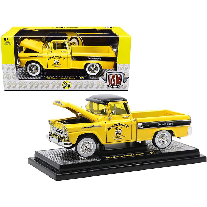 1958 Chevrolet Apache Cameo Pickup Truck "Mooneyes" Yellow and Black Limited Edition to 7000 pieces Worldwide 1/24 Diecast Model Car by M2 Machines