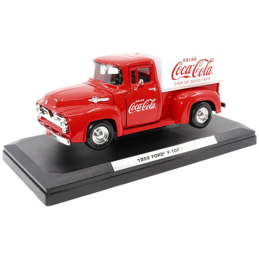 1955 Ford F-100 Pickup Truck Red with White Canopy "Drink Coca-Cola" 1/24 Diecast Model Car by Motor City Classics