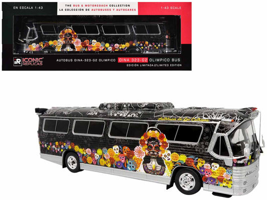 Dina 323 G2 Olimpico Coach Bus "Autobuses de Las Catrinas: El Paraiso" Black with Dia de los Muertos Graphics "The Bus & Motorcoach Collection" 1/43 Diecast Model by Iconic Replicas