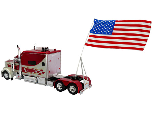 1997 Peterbilt 379 Tractor Truck White and Red Metallic with American Flag Limited Edition to 504 pieces Worldwide "Vintage Heavy Haul Truck Collection" 1/43 Diecast Model by Iconic Replicas