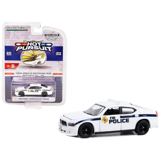 2008 Dodge Charger Police Pursuit White "FBI Police (Federal Bureau of Investigation Police)" "Hot Pursuit" Special Edition 1/64 Diecast Model Car by Greenlight