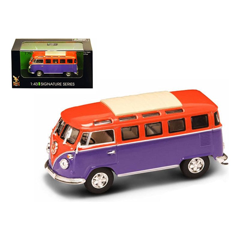 1962 Volkswagen Microbus Van Bus Orange/Purple 1/43 Diecast Car by Road Signature