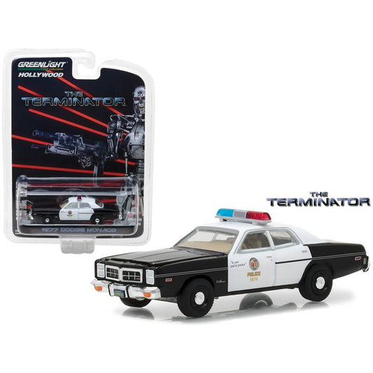 1977 Dodge Monaco "Metropolitan Police" White and Black "The Terminator" (1984) Movie "Hollywood Series" Release 19 1/64 Diecast Model Car by Greenlight