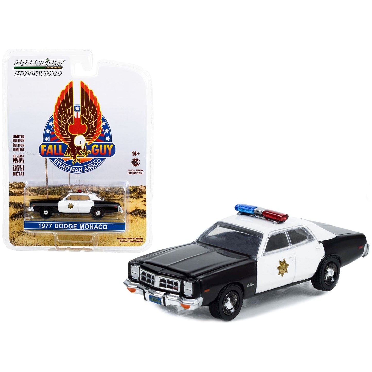 1977 Dodge Monaco Police Black and White "County Sheriff's Department" "Fall Guy Stuntman Association" Hollywood Special Edition 1/64 Diecast Model Car by Greenlight