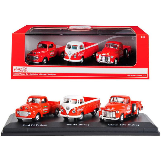 "Classic Pickups" Gift Set of 3 Pickup Trucks "Coca Cola" 1/72 Diecast Model Cars by Motorcity Classics