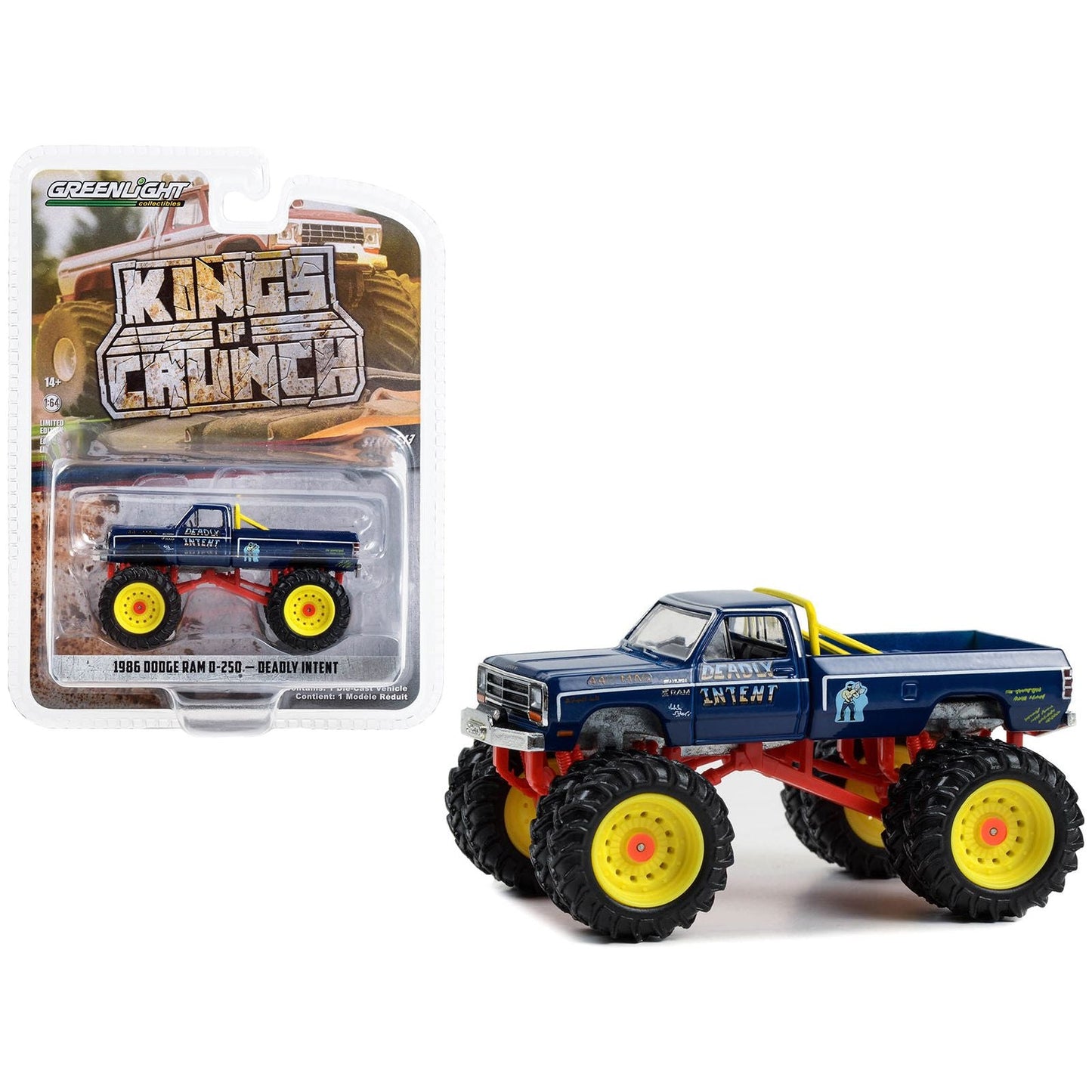 1986 Dodge Ram D-250 Monster Truck Dark Blue "Deadly Intent" "Kings of Crunch" Series 13 1/64 Diecast Model Car by Greenlight