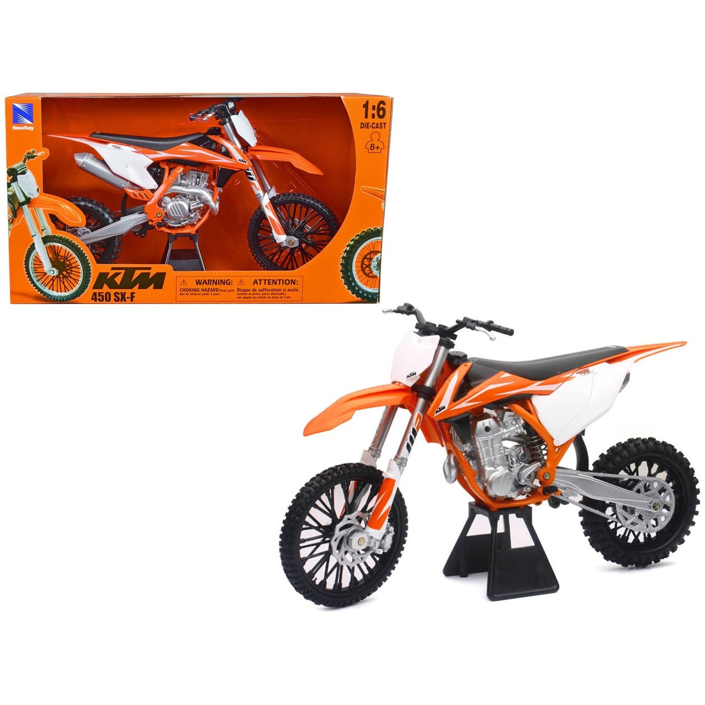 2018 KTM 450 SX-F Dirt Bike Motorcycle Orange and White 1/6 Diecast Model by New Ray