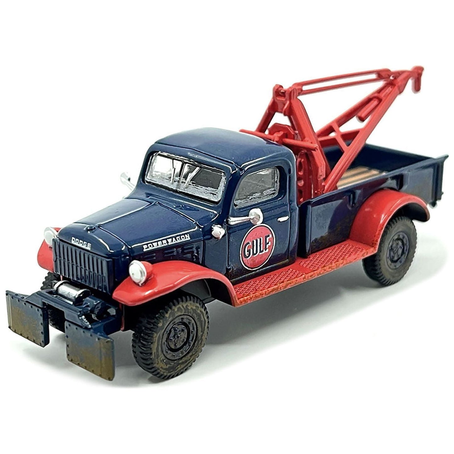 1950 Dodge Power Wagon Tow Truck Dark Blue (Weathered) "Gulf Oil" with Mechanic Figure Limited Edition to 3600 pieces Worldwide 1/64 Diecast Model Car by Greenlight